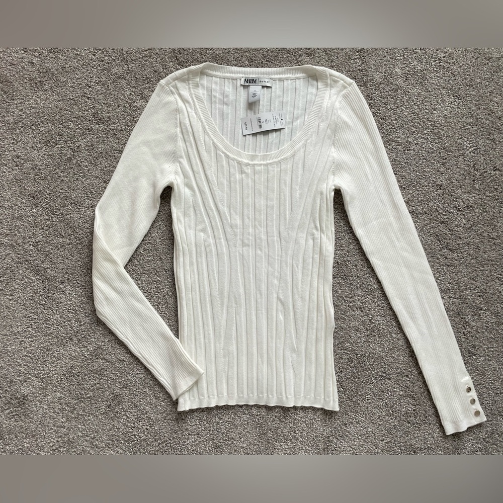 NEW White House Black Market White Ribbed Long Sleeve Sweater- Size Small